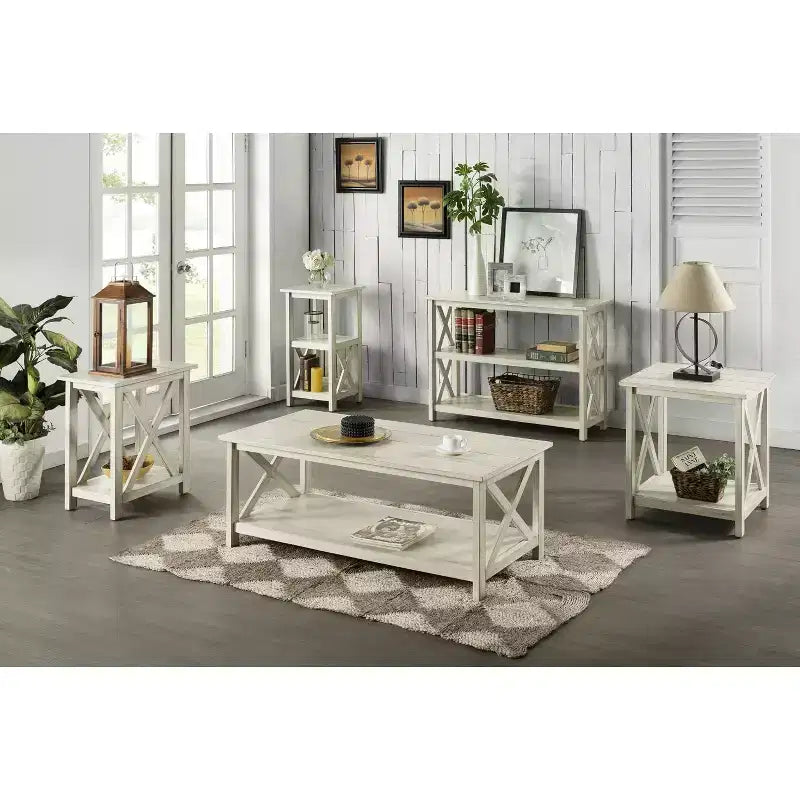 2 Shelf Entryway Table White -: Modern Farmhouse Style, MDF Build, Rectangle Shape
