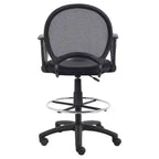 Mesh Drafting Stool with Loop Arms Black -: Swivel, Nylon Legs, Metal Frame, 275lb Capacity