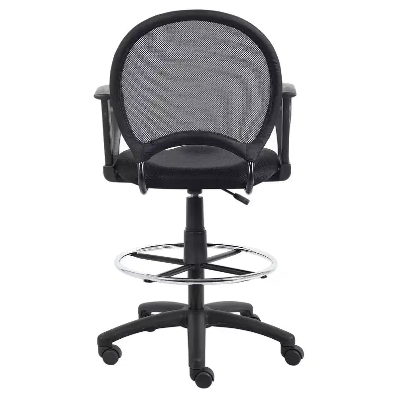Mesh Drafting Stool with Loop Arms Black -: Swivel, Nylon Legs, Metal Frame, 275lb Capacity