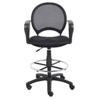 Mesh Drafting Stool with Loop Arms Black -: Swivel, Nylon Legs, Metal Frame, 275lb Capacity