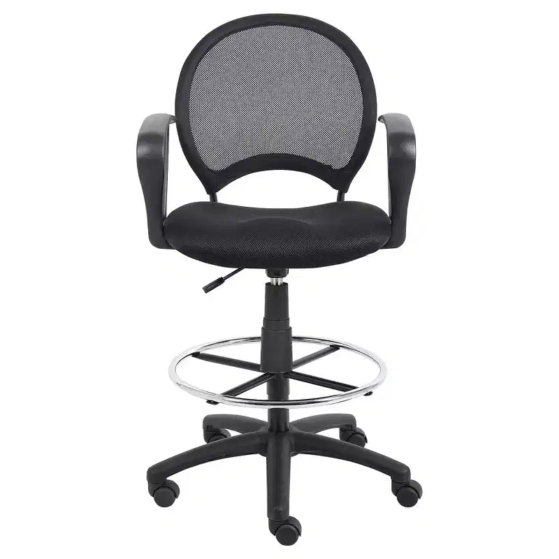 Mesh Drafting Stool with Loop Arms Black -: Swivel, Nylon Legs, Metal Frame, 275lb Capacity