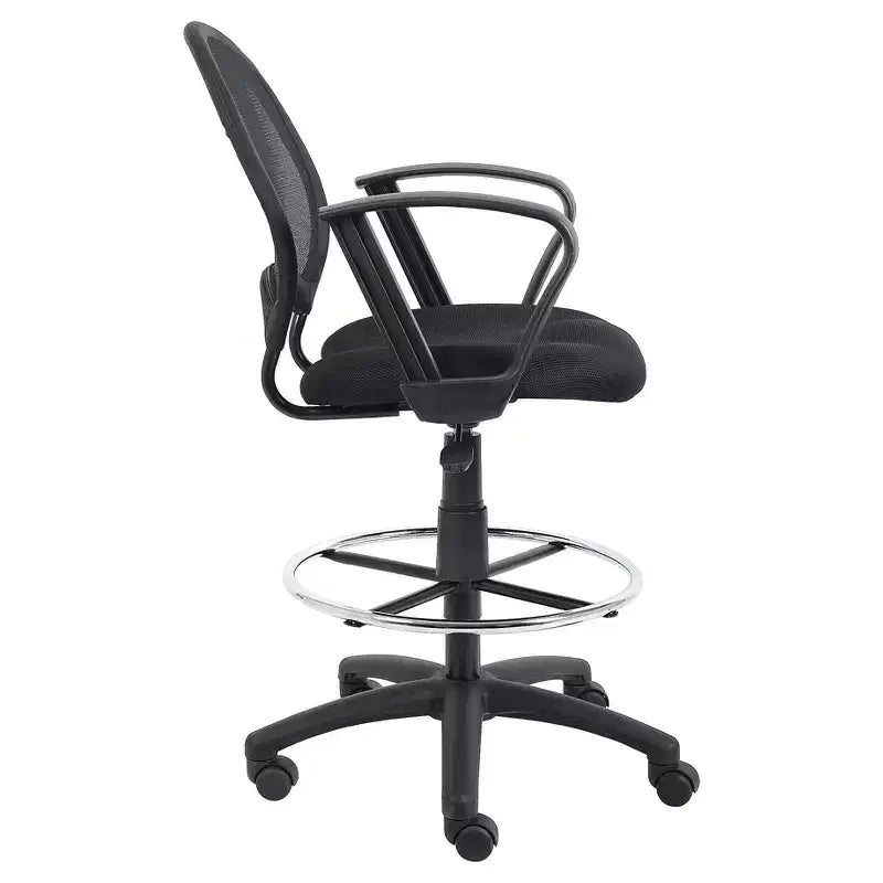 Mesh Drafting Stool with Loop Arms Black -: Swivel, Nylon Legs, Metal Frame, 275lb Capacity