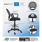 Mesh Drafting Stool with Loop Arms Black -: Swivel, Nylon Legs, Metal Frame, 275lb Capacity