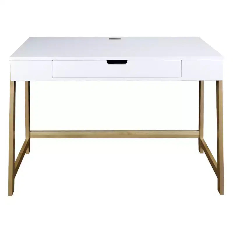 Smart Desk with USB Ports White/Natural -: Hardwood Construction, Easy Assembly