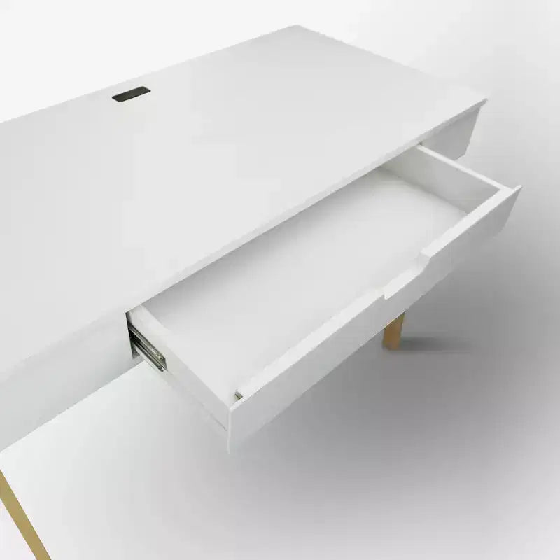Smart Desk with USB Ports White/Natural -: Hardwood Construction, Easy Assembly