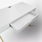 Smart Desk with USB Ports White/Natural -: Hardwood Construction, Easy Assembly