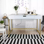 Smart Desk with USB Ports White/Natural -: Hardwood Construction, Easy Assembly
