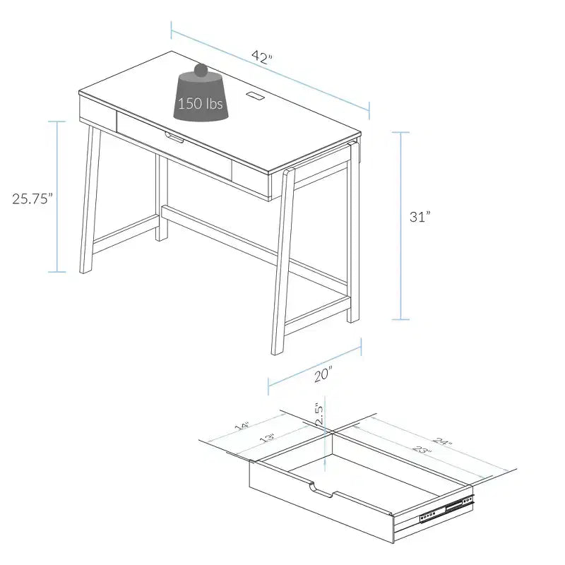 Smart Desk with USB Ports White/Natural -: Hardwood Construction, Easy Assembly