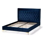 Velvet Platform Bed with Gold - Finished Legs