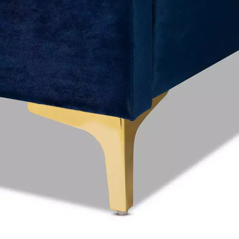 Velvet Platform Bed with Gold - Finished Legs