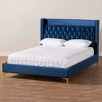 Velvet Platform Bed with Gold - Finished Legs