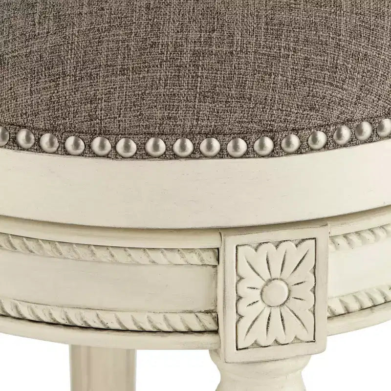 Wood Swivel Bar Stool Distressed White 30 1/2 High Traditional Gray Round Cushion with Footrest for Kitchen Counter Height