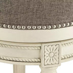 Wood Swivel Bar Stool Distressed White 30 1/2 High Traditional Gray Round Cushion with Footrest for Kitchen Counter Height