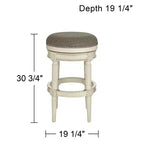 Wood Swivel Bar Stool Distressed White 30 1/2 High Traditional Gray Round Cushion with Footrest for Kitchen Counter Height