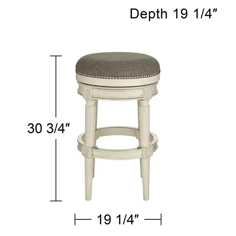 Wood Swivel Bar Stool Distressed White 30 1/2 High Traditional Gray Round Cushion with Footrest for Kitchen Counter Height