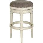 Wood Swivel Bar Stool Distressed White 30 1/2 High Traditional Gray Round Cushion with Footrest for Kitchen Counter Height