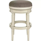 Wood Swivel Bar Stool Distressed White 30 1/2 High Traditional Gray Round Cushion with Footrest for Kitchen Counter Height
