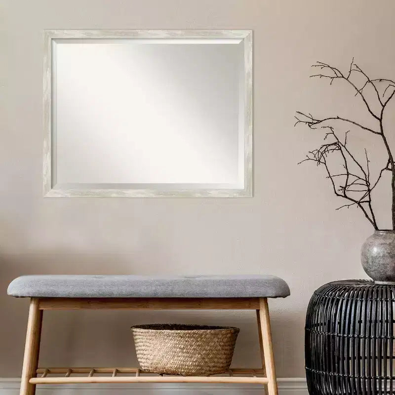 Crackled Narrow Framed Bathroom Vanity Wall Mirror Metallic