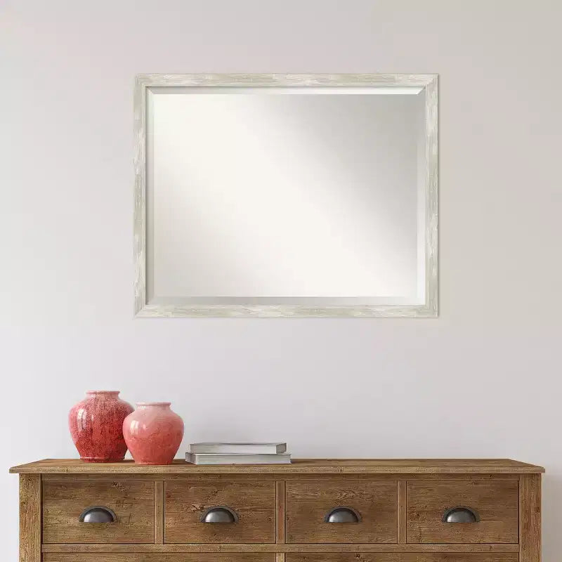 Crackled Narrow Framed Bathroom Vanity Wall Mirror Metallic