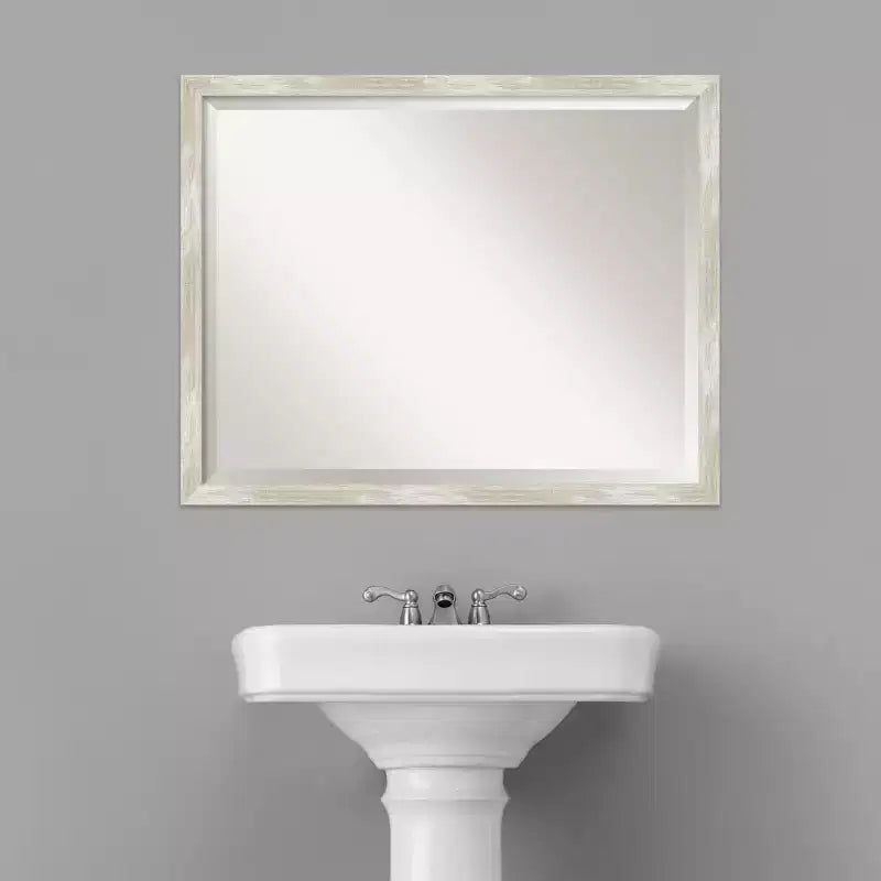 Crackled Narrow Framed Bathroom Vanity Wall Mirror Metallic