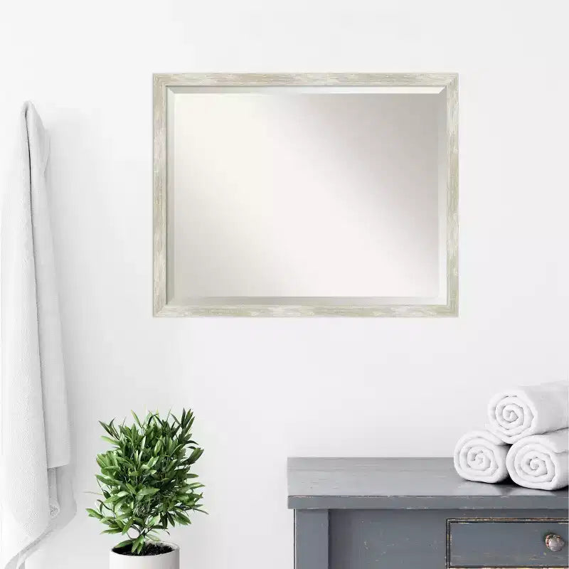 Crackled Narrow Framed Bathroom Vanity Wall Mirror Metallic