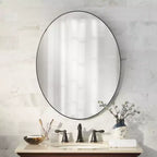 Oval Vanity Decorative Wall Mirror Modern Matte Black Metal Frame 23 1/2 Wide for Bathroom Bedroom Living Room Office Home Entryway