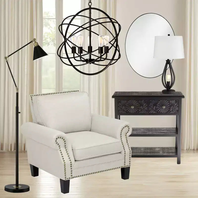 Oval Vanity Decorative Wall Mirror Modern Matte Black Metal Frame 23 1/2 Wide for Bathroom Bedroom Living Room Office Home Entryway
