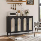 Sideboard Buffet Cabinet, 4 Rattan Doors Accent Storage Cabinet with Adjustable Shelves for Living Room