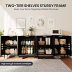 Sideboard Buffet Cabinet, 4 Rattan Doors Accent Storage Cabinet with Adjustable Shelves for Living Room