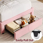 Twin Bed Frame with Drawer, Velvet Upholstered Platform Bed Frame with Storage Headboard, No Box Spring Needed, Easy Assembly