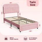 Twin Bed Frame with Drawer, Velvet Upholstered Platform Bed Frame with Storage Headboard, No Box Spring Needed, Easy Assembly