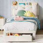 Twin Bed Frame with Drawer, Velvet Upholstered Platform Bed Frame with Storage Headboard, No Box Spring Needed, Easy Assembly