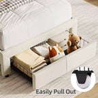 Twin Bed Frame with Drawer, Velvet Upholstered Platform Bed Frame with Storage Headboard, No Box Spring Needed, Easy Assembly