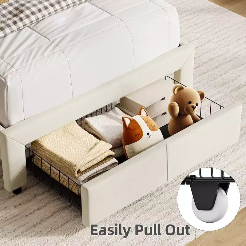 Twin Bed Frame with Drawer, Velvet Upholstered Platform Bed Frame with Storage Headboard, No Box Spring Needed, Easy Assembly