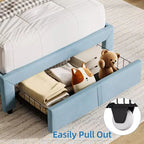 Twin Bed Frame with Drawer, Velvet Upholstered Platform Bed Frame with Storage Headboard, No Box Spring Needed, Easy Assembly